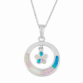 Sterling Silver Blue Inlay Flower Inside Pendant