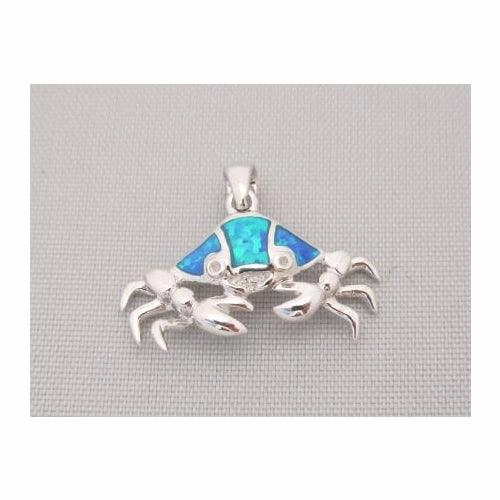 Sterling Silver Blue Inlay Opal Crab Pendant