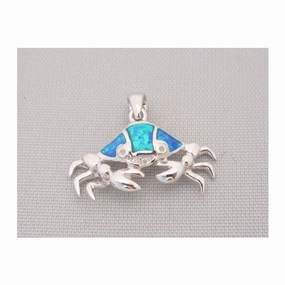 Sterling Silver Blue Inlay Opal Crab Pendant