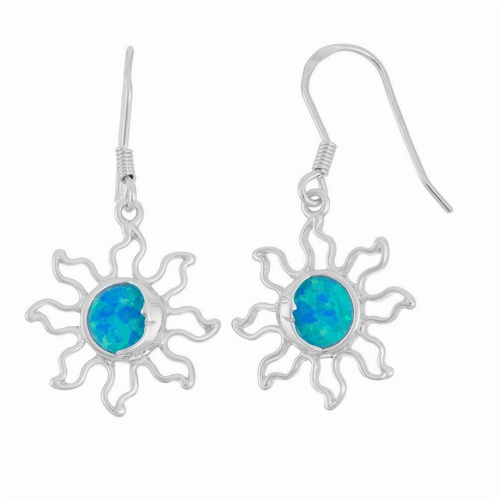Sterling Silver Blue Inlay Opal Dangling Earrings