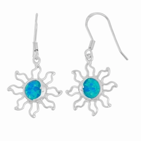 Sterling Silver Blue Inlay Opal Dangling Earrings