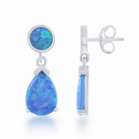 Sterling Silver Blue Inlay Opal Dangling Earrings