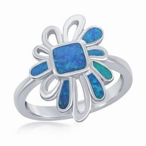Sterling Silver Blue Inlay Opal Designed Ring - W-2318