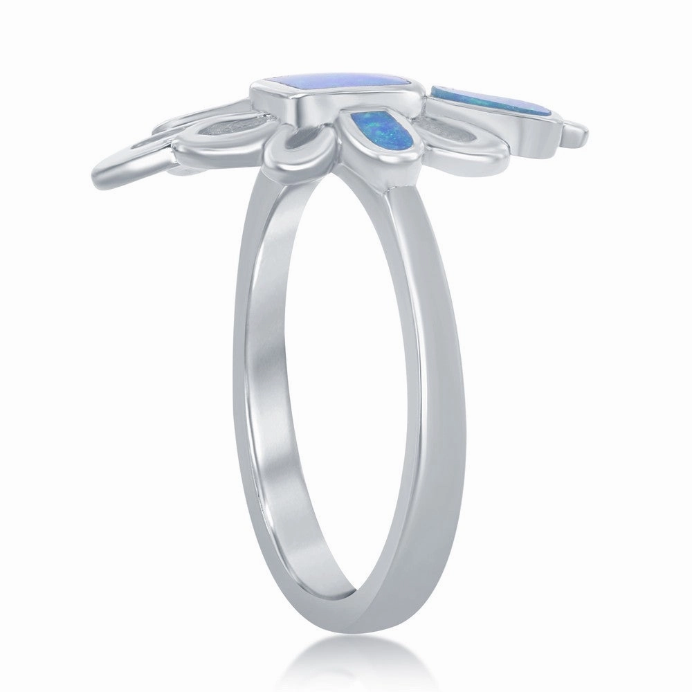 Sterling Silver Blue Inlay Opal Designed Ring - W-2318