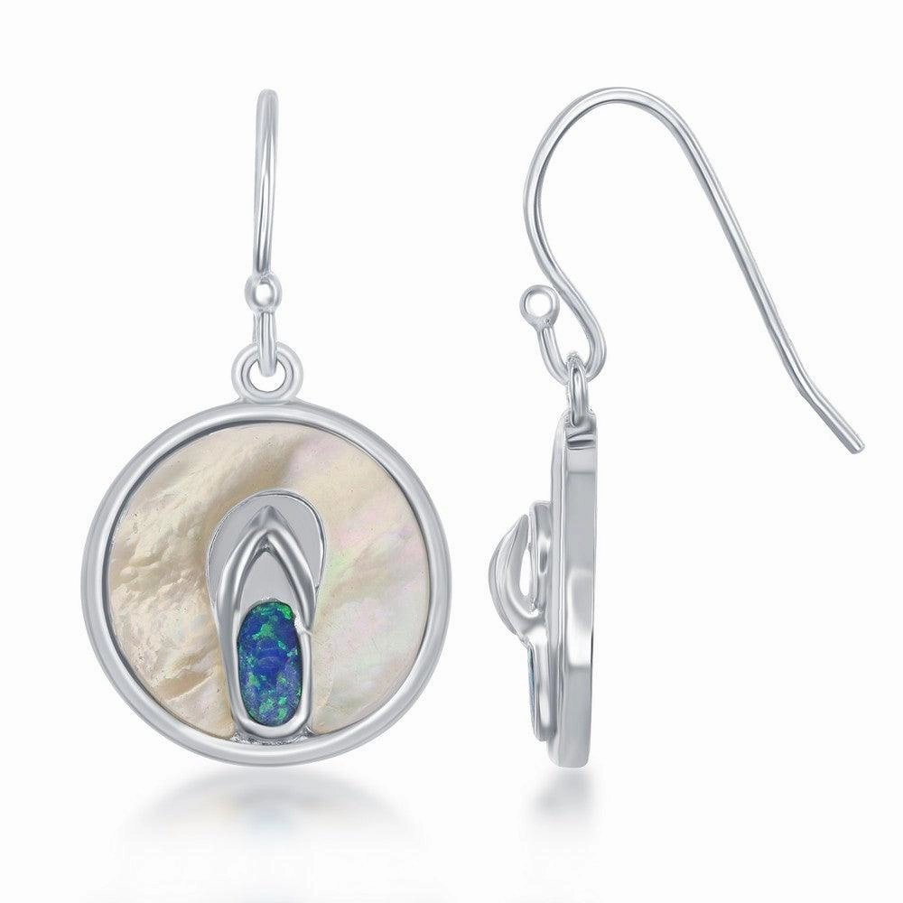 Sterling Silver Blue Inlay Opal Flip Flop Earrings