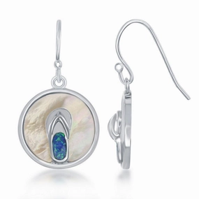 Sterling Silver Blue Inlay Opal Flip Flop Earrings