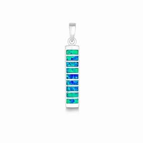 Sterling Silver Blue Inlay Opal Long Pendant