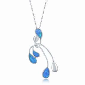 Sterling Silver Blue Inlay Opal Long Pendant