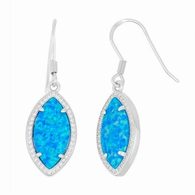 Sterling Silver Blue Inlay Opal Marquise Earrings