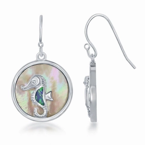 Sterling Silver Blue Inlay Opal Seahorse Earrings