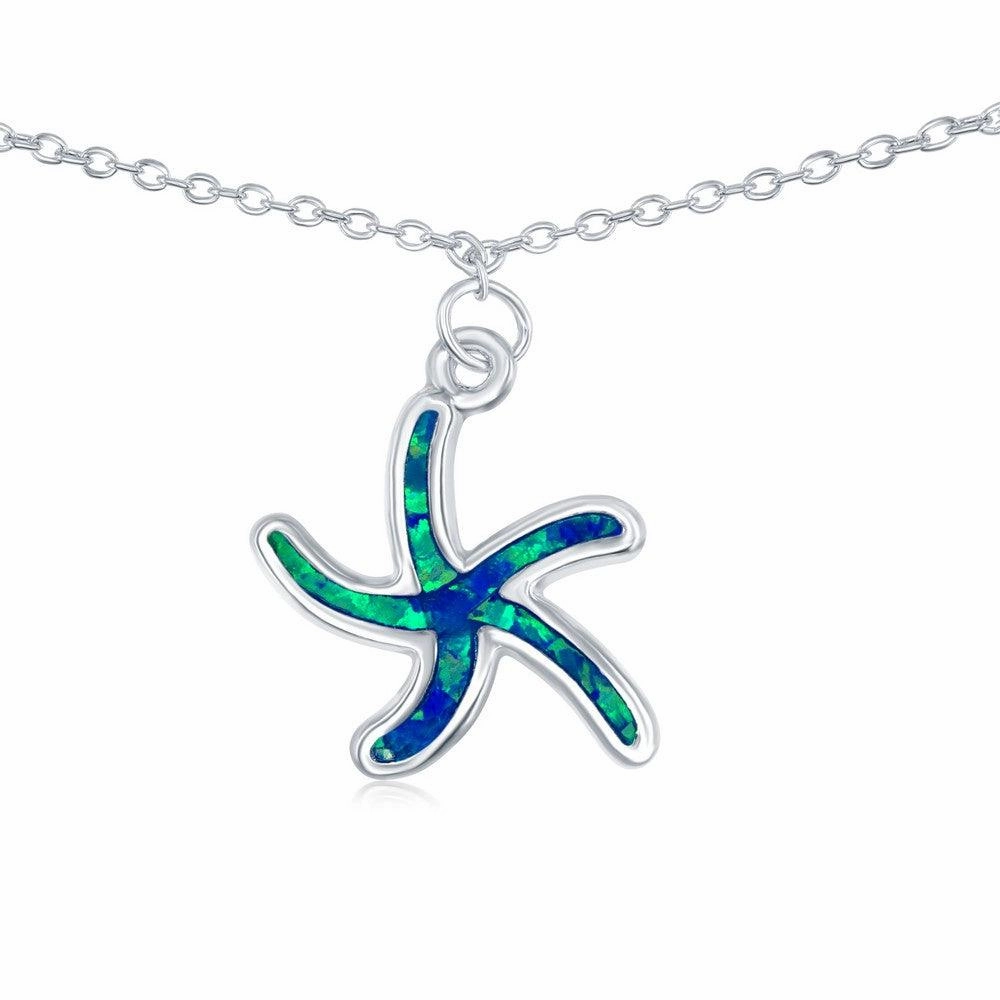Sterling Silver Blue Inlay Opal Starfish Anklet