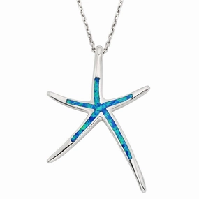 Sterling Silver Blue Inlay Opal Starfish Pendant