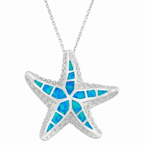 Sterling Silver Blue Inlay Opal Starfish Pendant