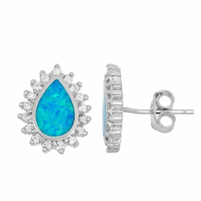 Sterling Silver Blue Inlay Opal Teardrop Earrings