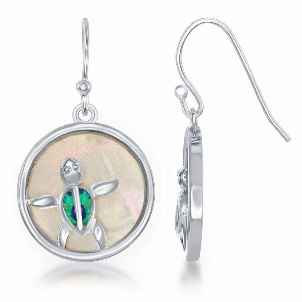 Sterling Silver Blue Inlay Opal Turtle Earrings