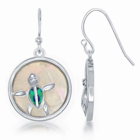 Sterling Silver Blue Inlay Opal Turtle Earrings