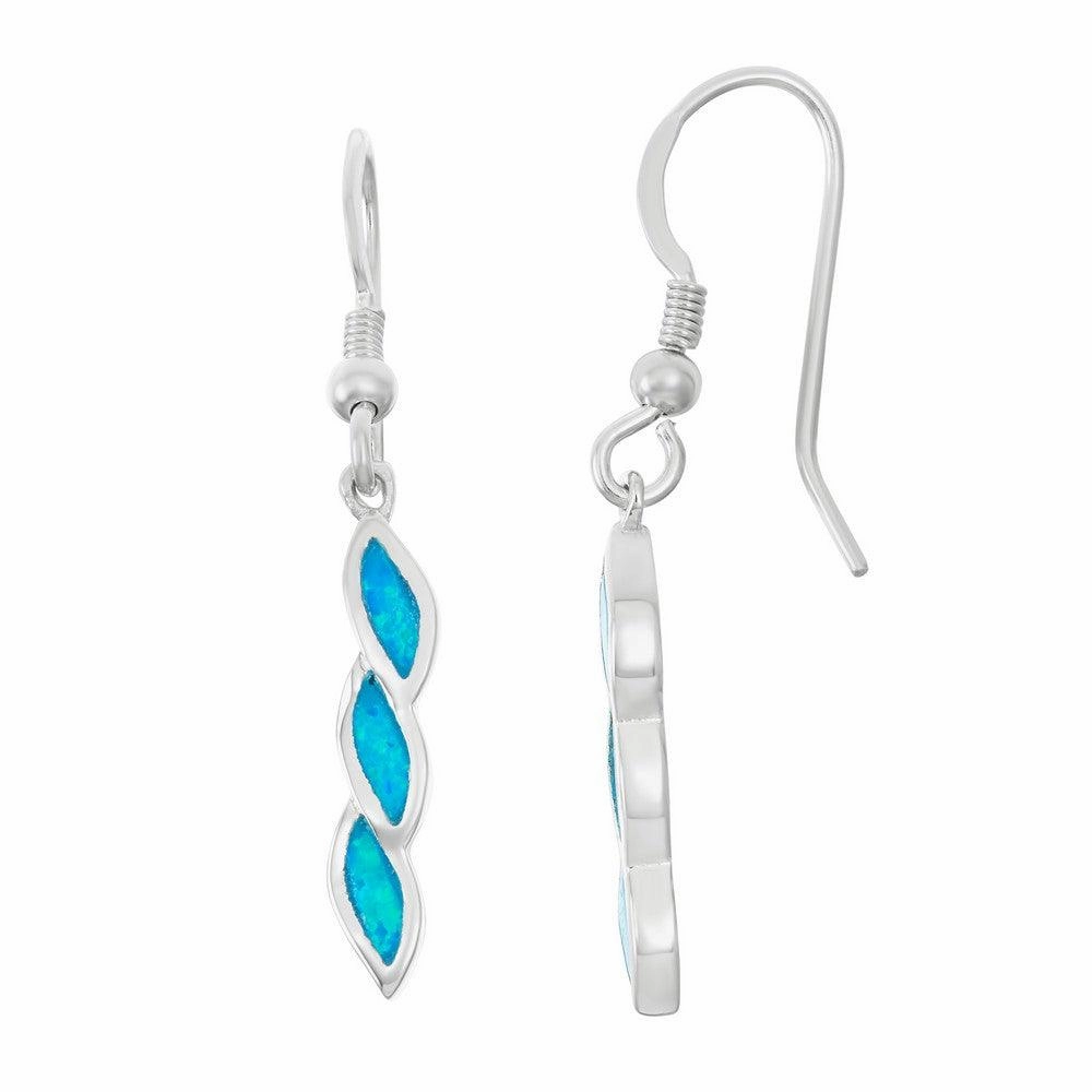 Sterling Silver Blue Inlay Opal Wavy Twist Earrings