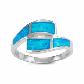 Sterling Silver Blue Inlay Overlapping Ring, Size 10