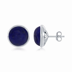Sterling Silver Blue Lapis Bezel Set Stud Earrings