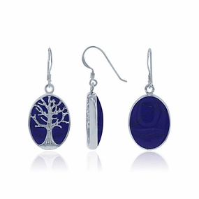 Sterling Silver Blue Lapis with Tree Earrings