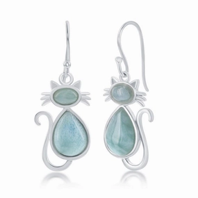 Sterling Silver Blue Larimar Cat Earrings