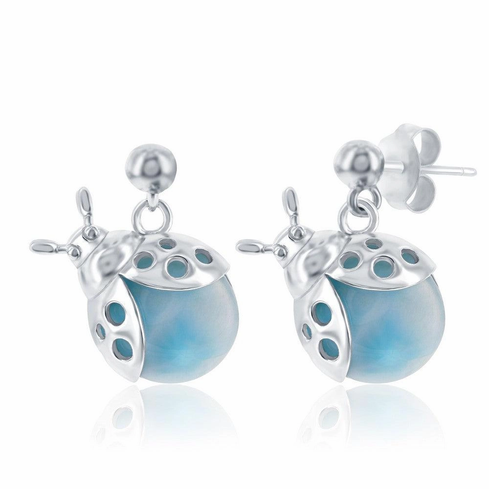 Sterling Silver Blue Larimar Lady Bug Earrings