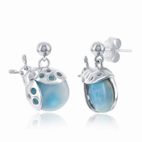 Sterling Silver Blue Larimar Lady Bug Earrings