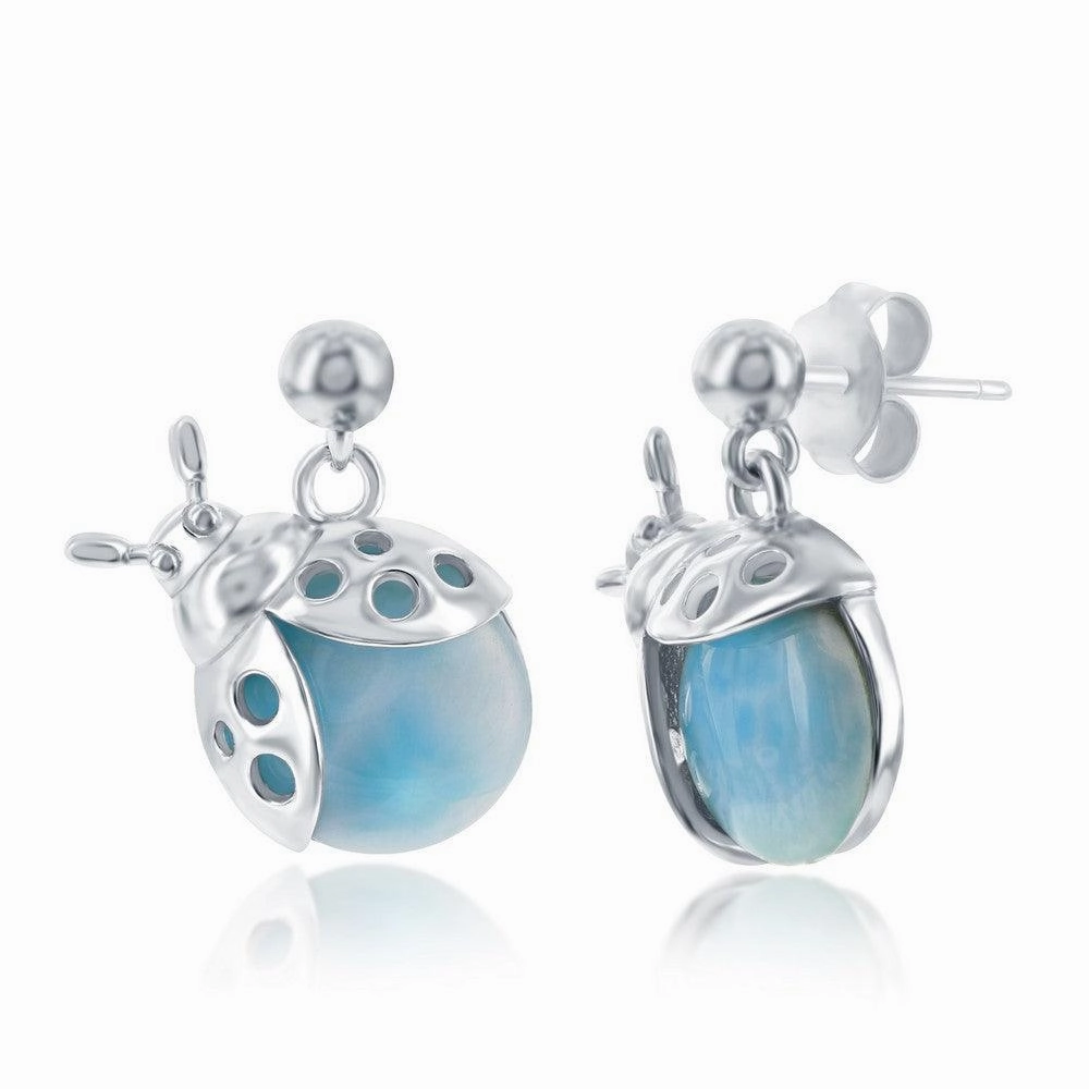 Sterling Silver Blue Larimar Lady Bug Earrings