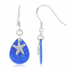 Sterling Silver Blue Starfish Fishhook Earrings