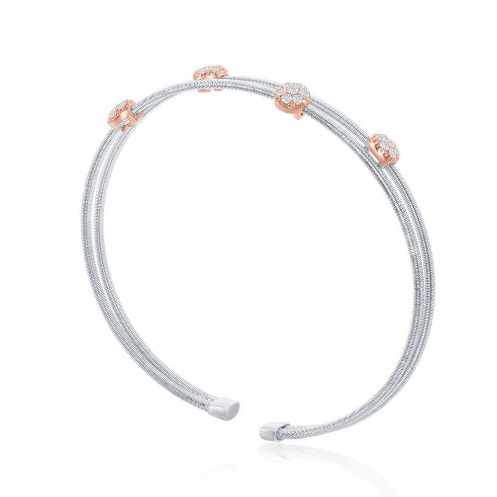 Sterling Silver Bonded 14K Rose Gold Round Bars Wire Bangle
