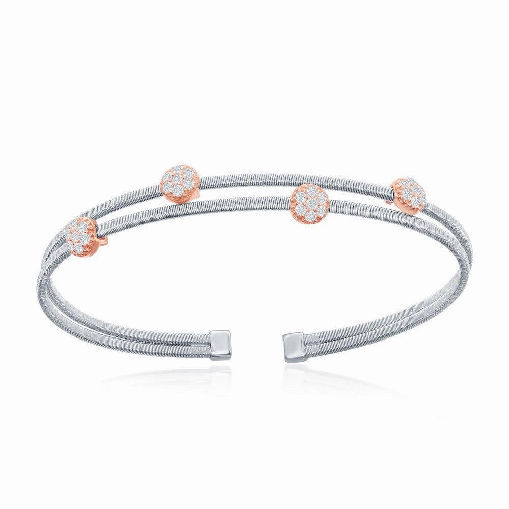 Sterling Silver Bonded 14K Rose Gold Round Bars Wire Bangle