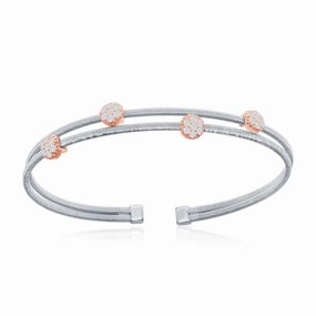 Sterling Silver Bonded 14K Rose Gold Round Bars Wire Bangle