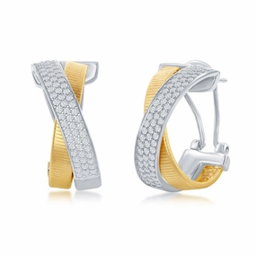 Sterling Silver Bonded with 14K Gold CZ Earrings