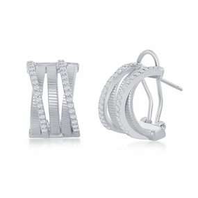 Sterling Silver Bonded with Platinum CZ Earrings