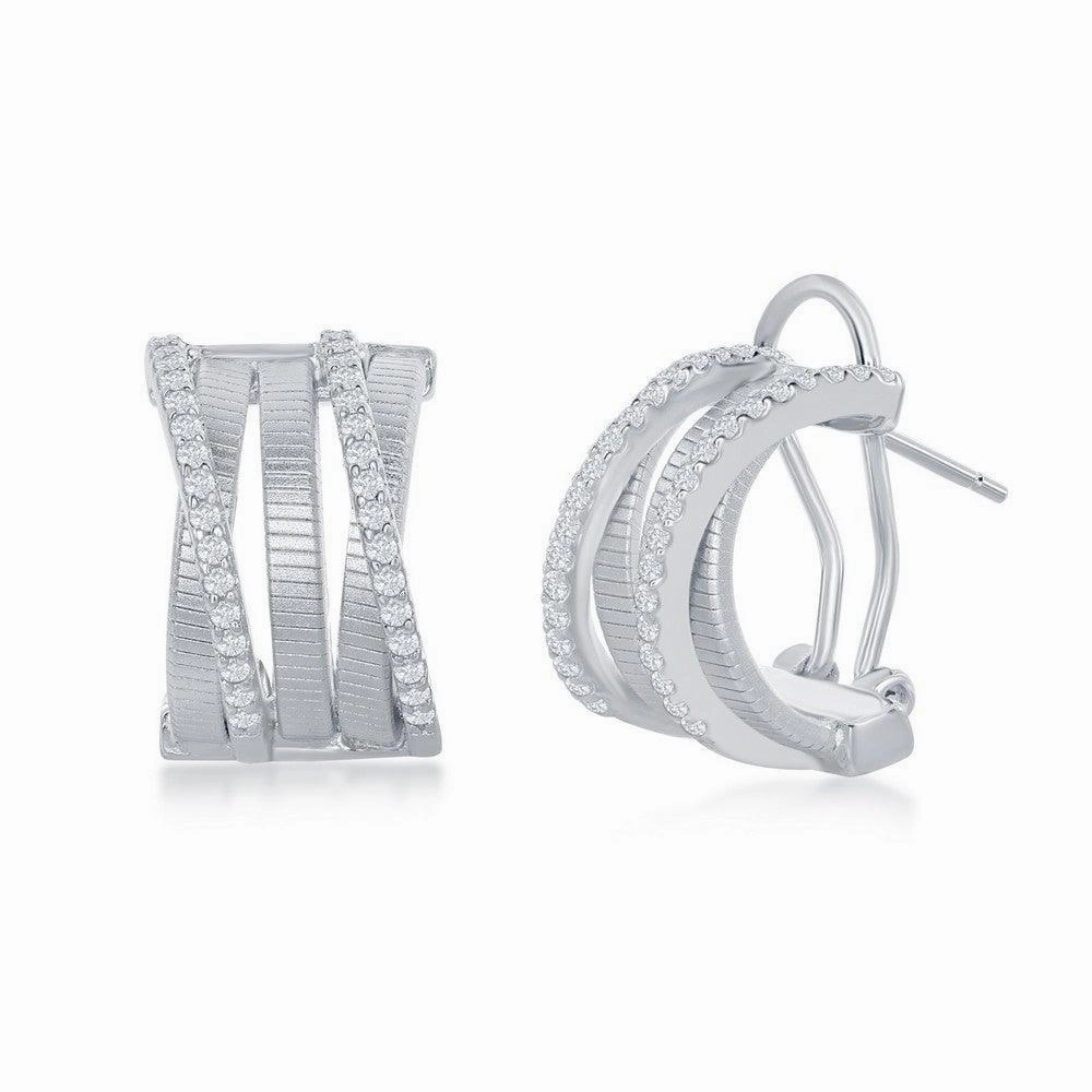 Sterling Silver Bonded with Platinum CZ Earrings