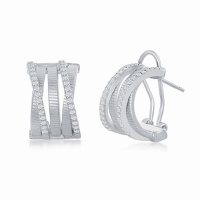 Sterling Silver Bonded with Platinum CZ Earrings