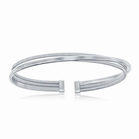 Sterling Silver Bonded with Platinum Polished Wire Bangle