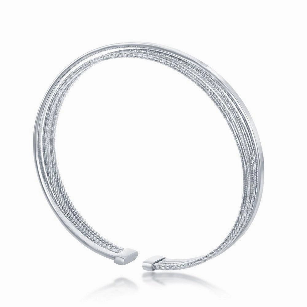 Sterling Silver Bonded with Platinum Polished Wire Bangle