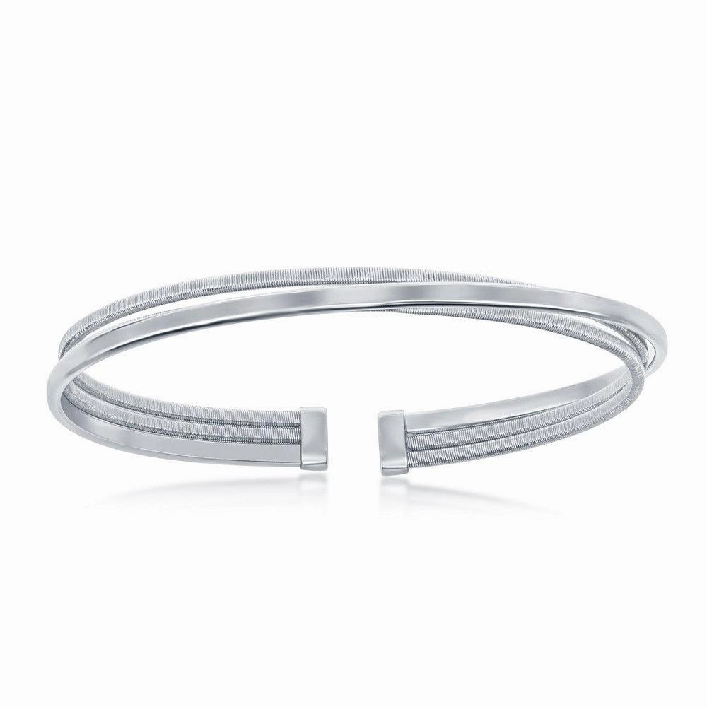 Sterling Silver Bonded with Platinum Polished Wire Bangle