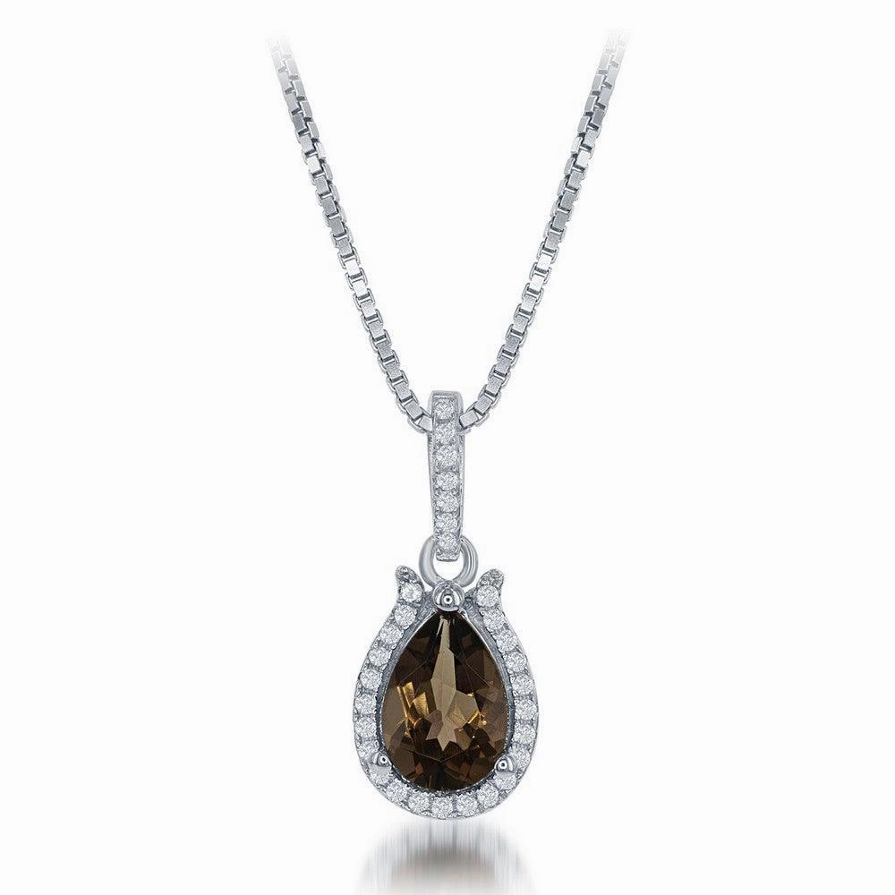 Sterling Silver Brown Pear Smokey quartz Necklace