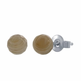 Sterling Silver Brown Persian Agate Stud Earrings