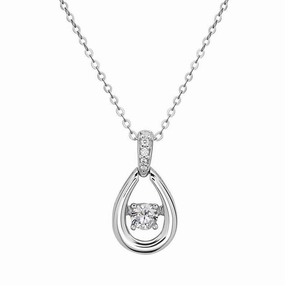 Sterling Silver Center Dancing CZ Pendant chain