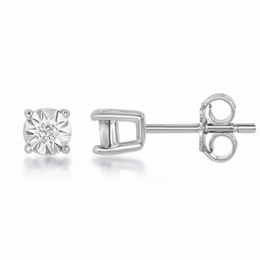 Sterling Silver Center Diamond 3mm Stud Earrings