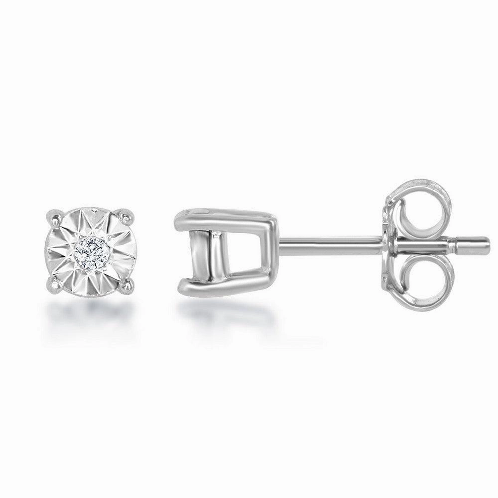 Sterling Silver Center Diamond 3mm Stud Earrings