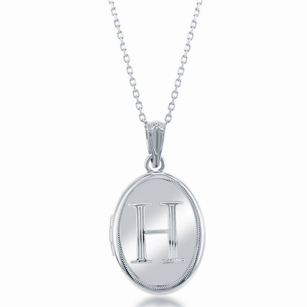 Sterling Silver Center H Initial Oval Locket Chain