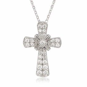 Sterling Silver Center One stone CZ Cross Pendant