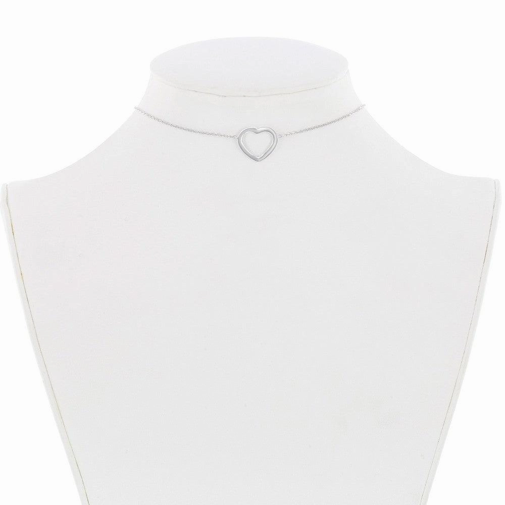 Sterling Silver Center Open Heart Choker Necklace