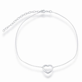 Sterling Silver Center Open Heart Choker Necklace