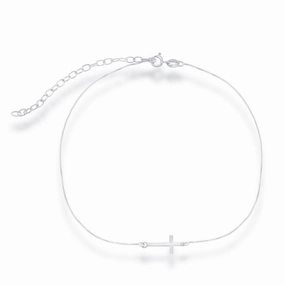 Sterling Silver Center Sideways Cross Choker Necklace