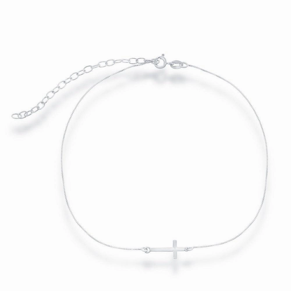 Sterling Silver Center Sideways Cross Choker Necklace